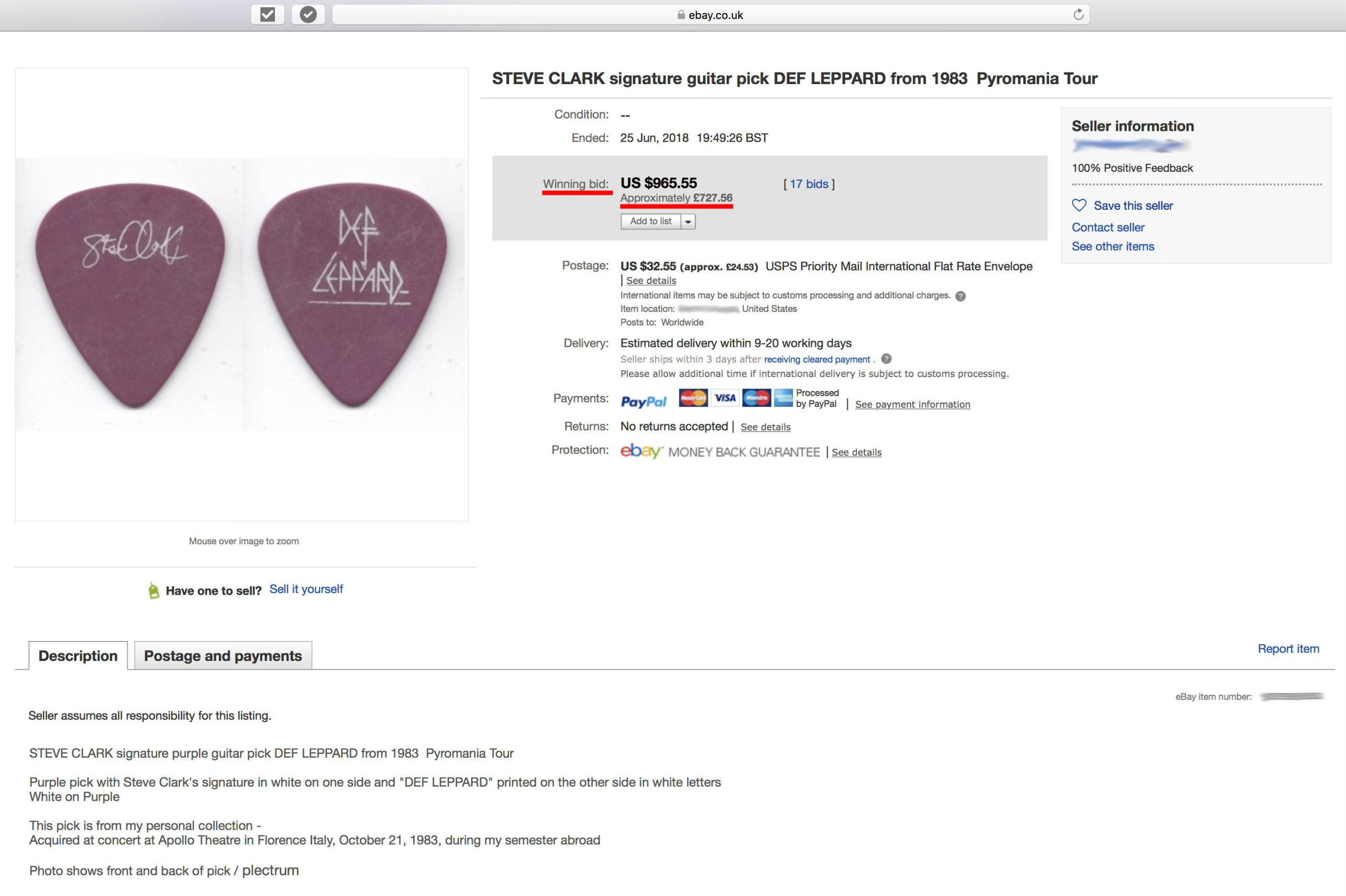 Steve Clark guitar pick