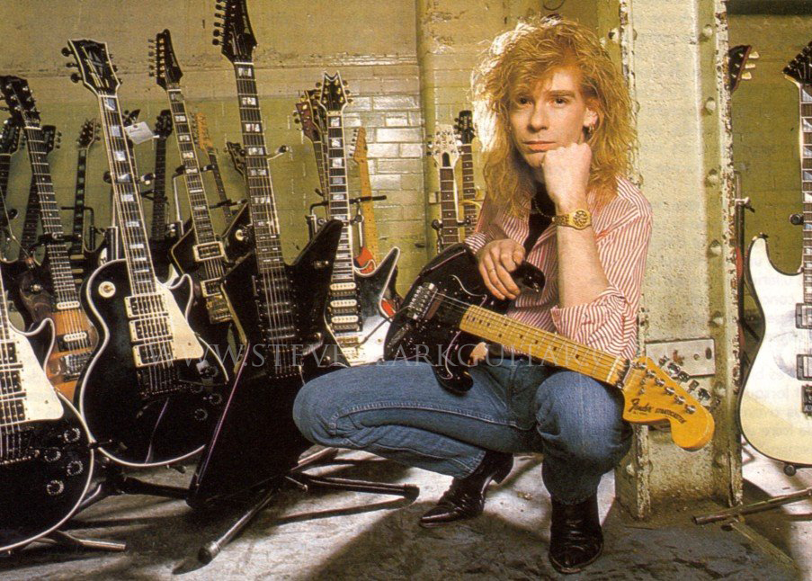 Steve Clark with black Fender Stratocaster